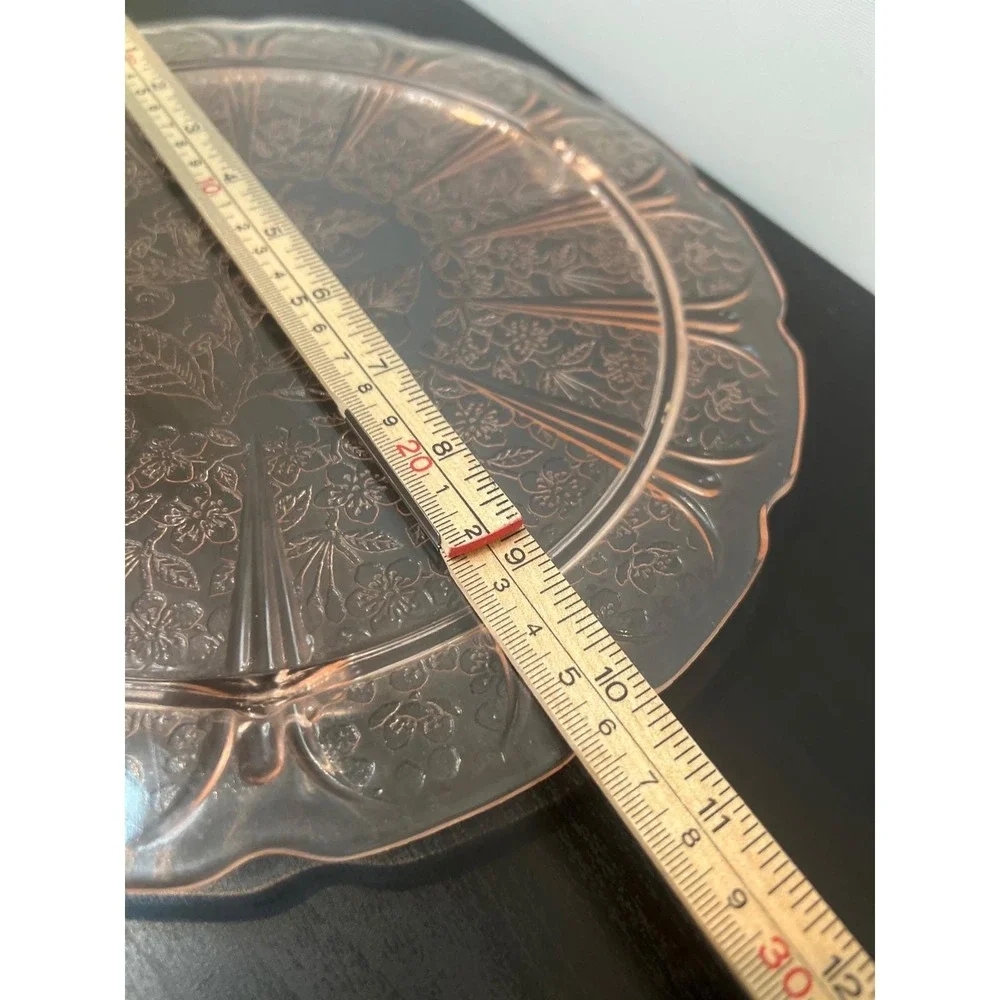 Pink Depression Glass Floral Etching Tray and Platter Set Vintage Serving Plates